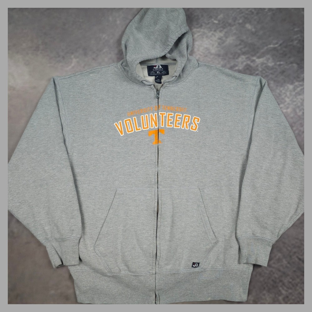 Vintage Y2K J America Tennessee Volunteers Hoodie Full Zip Gray Mens XL